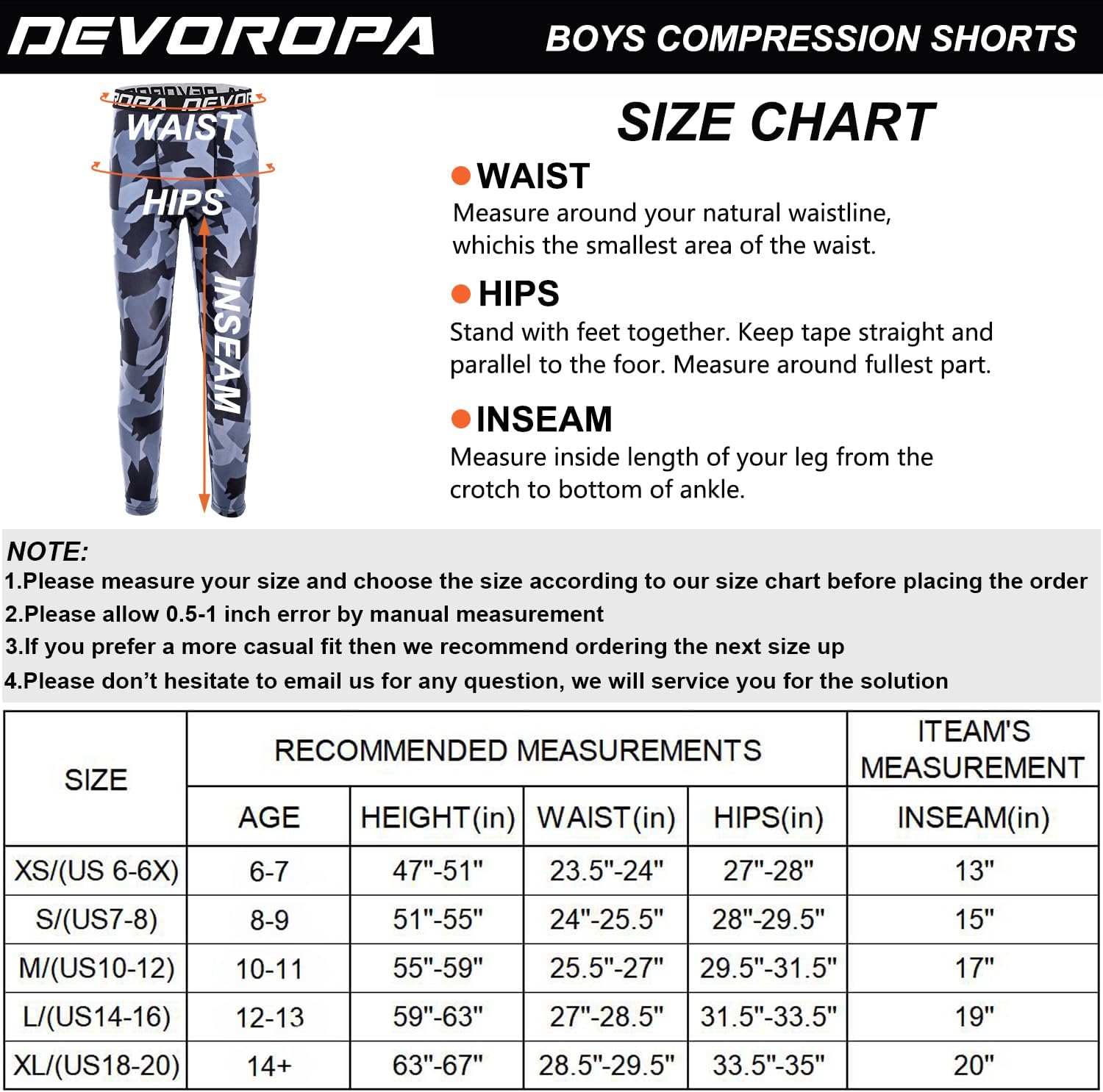 DEVOROPA Boys Leggings Quick Dry Youth Compression Pants Sports Tights Basketball Base Layer34 Camo Blue