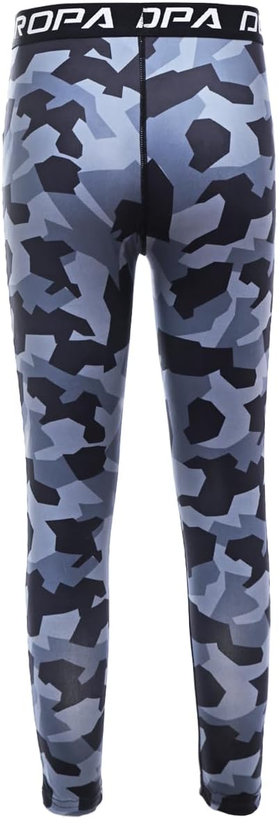 DEVOROPA Boys Leggings Quick Dry Youth Compression Pants Sports Tights Basketball Base Layer34 Camo Gray