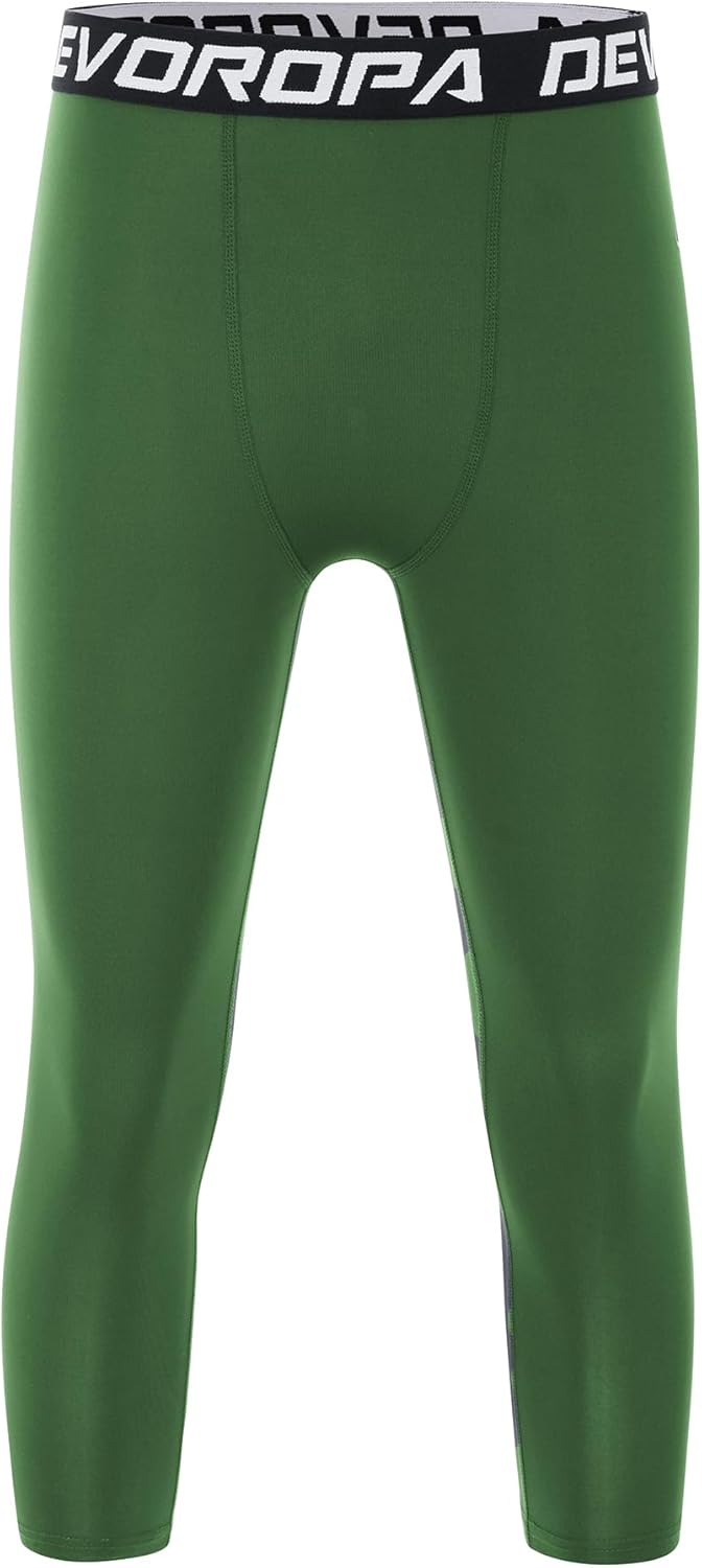 DEVOROPA Boys Leggings Quick Dry Youth Compression Pants Sports Tights Basketball Base Layer34 Green