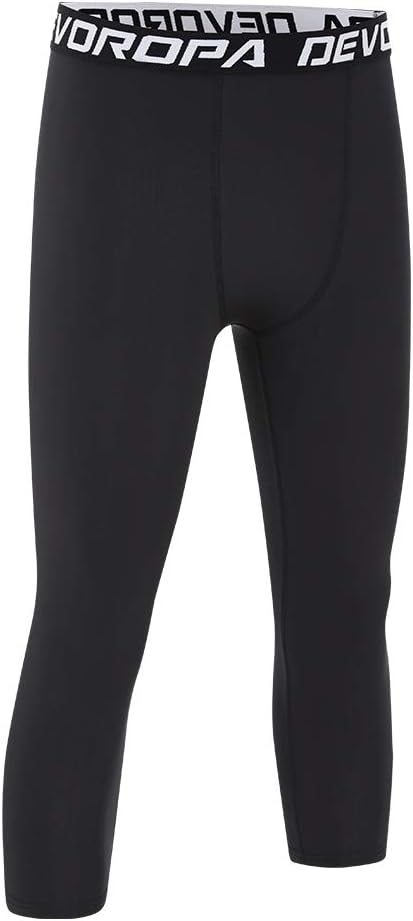 DEVOROPA Boys Leggings Quick Dry Youth Compression Pants Sports Tights Basketball Base Layer34 Lengthblack