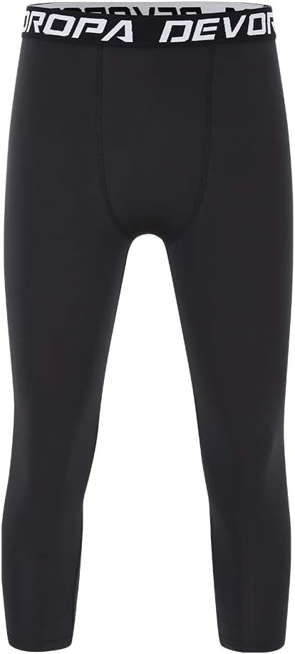 DEVOROPA Boys Leggings Quick Dry Youth Compression Pants Sports Tights Basketball Base Layer34 Lengthblack