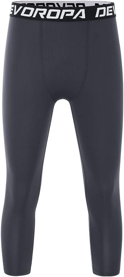 DEVOROPA Boys Leggings Quick Dry Youth Compression Pants Sports Tights Basketball Base Layer34 Lengthgray