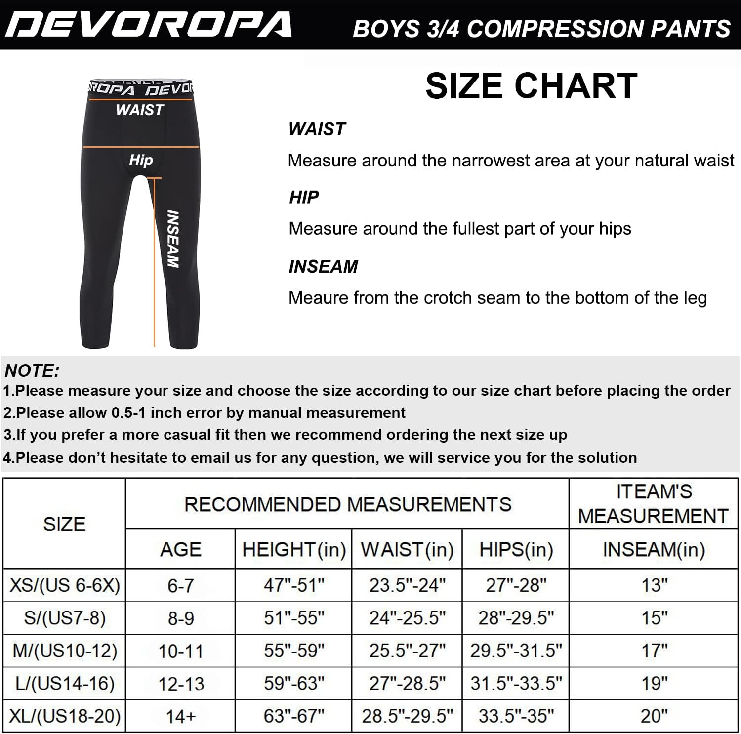 DEVOROPA Boys Leggings Quick Dry Youth Compression Pants Sports Tights Basketball Base Layer34 Lengthgray