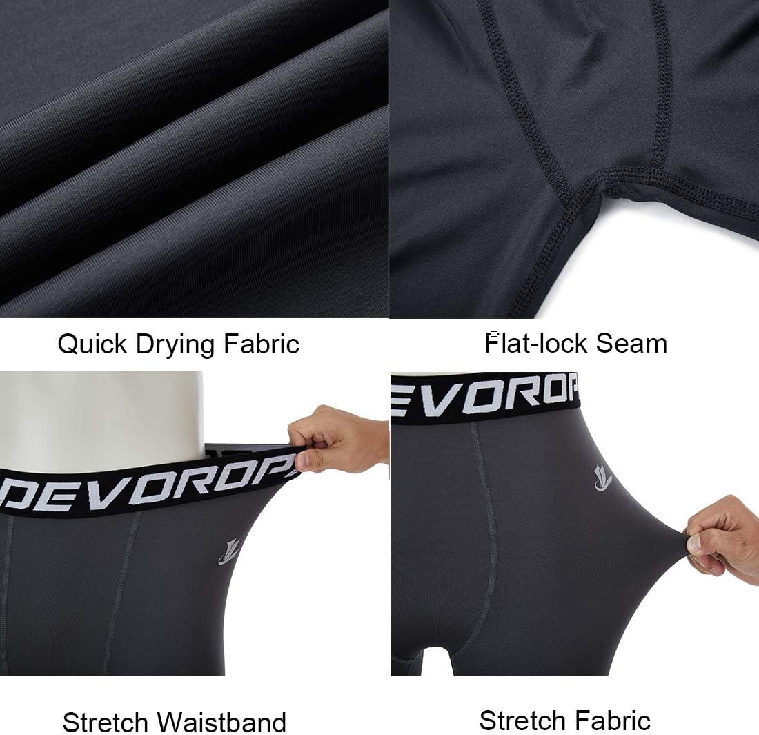 DEVOROPA Boys Leggings Quick Dry Youth Compression Pants Sports Tights Basketball Base Layer34 Lengthgray