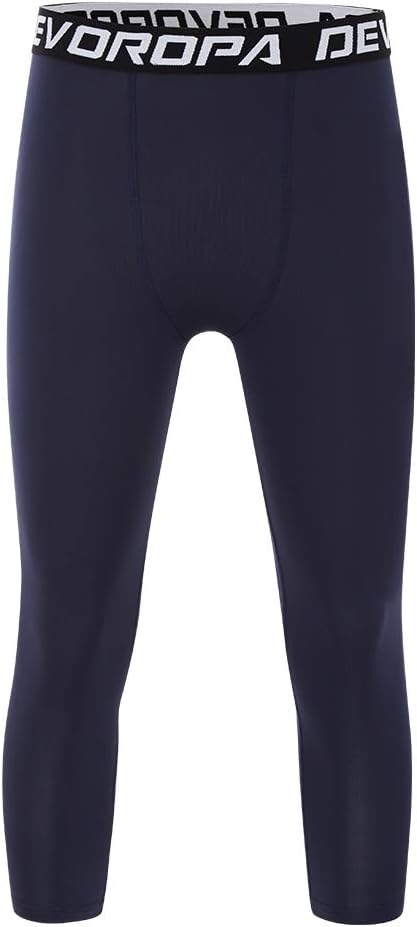 DEVOROPA Boys Leggings Quick Dry Youth Compression Pants Sports Tights Basketball Base Layer34 Lengthnavy