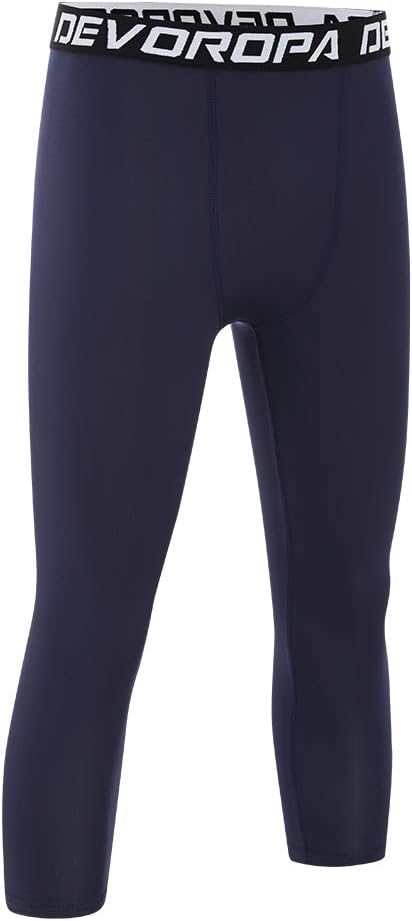 DEVOROPA Boys Leggings Quick Dry Youth Compression Pants Sports Tights Basketball Base Layer34 Lengthnavy