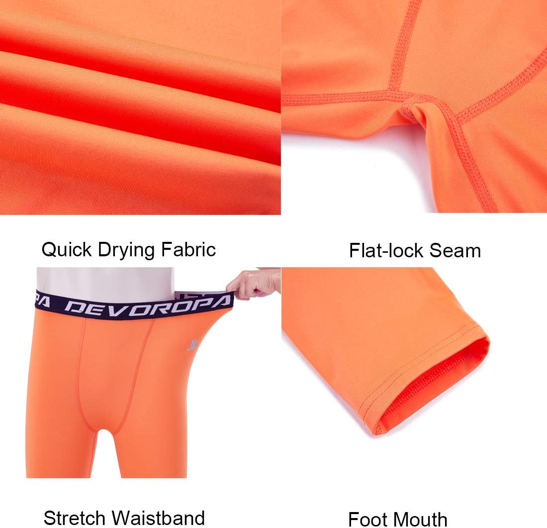 DEVOROPA Boys Leggings Quick Dry Youth Compression Pants Sports Tights Basketball Base Layer34 Lengthorange