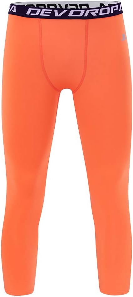 DEVOROPA Boys Leggings Quick Dry Youth Compression Pants Sports Tights Basketball Base Layer34 Lengthorange