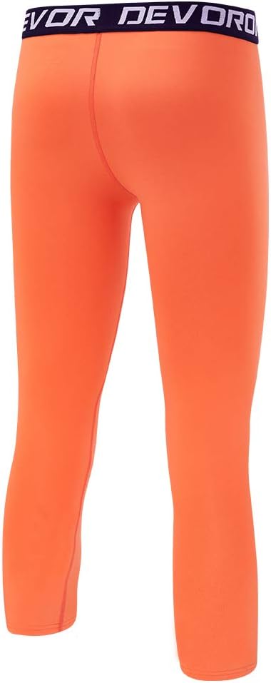 DEVOROPA Boys Leggings Quick Dry Youth Compression Pants Sports Tights Basketball Base Layer34 Lengthorange