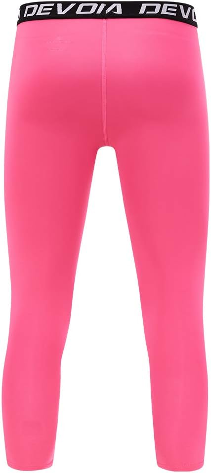 DEVOROPA Boys Leggings Quick Dry Youth Compression Pants Sports Tights Basketball Base Layer34 Lengthpink