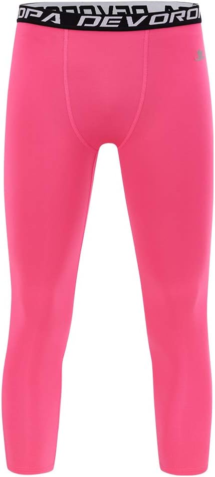 DEVOROPA Boys Leggings Quick Dry Youth Compression Pants Sports Tights Basketball Base Layer34 Lengthpink