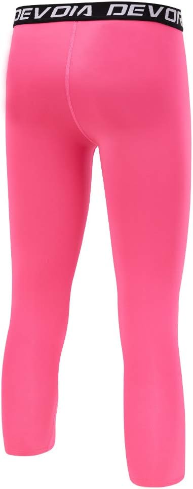 DEVOROPA Boys Leggings Quick Dry Youth Compression Pants Sports Tights Basketball Base Layer34 Lengthpink