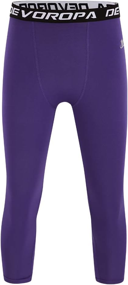 DEVOROPA Boys Leggings Quick Dry Youth Compression Pants Sports Tights Basketball Base Layer34 Lengthpurple