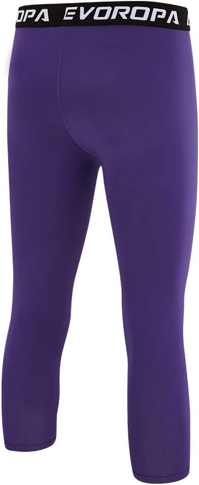 DEVOROPA Boys Leggings Quick Dry Youth Compression Pants Sports Tights Basketball Base Layer34 Lengthpurple