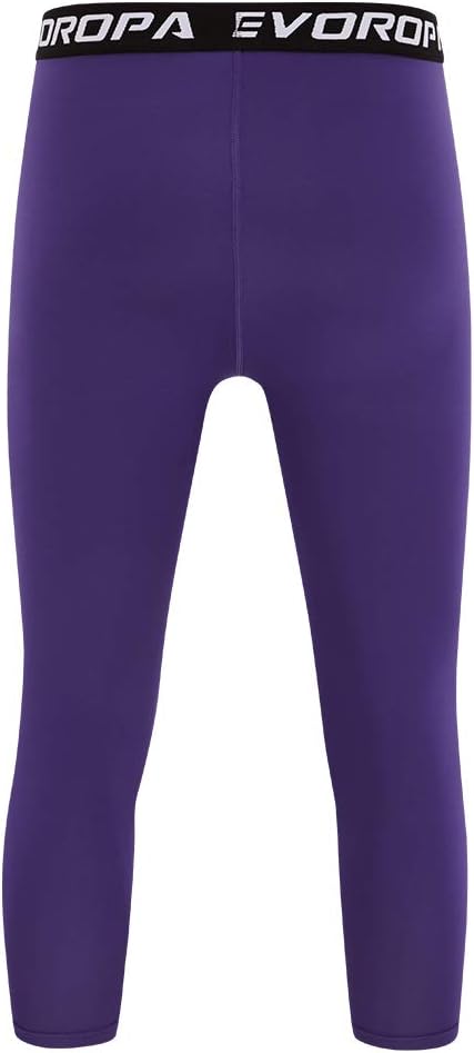 DEVOROPA Boys Leggings Quick Dry Youth Compression Pants Sports Tights Basketball Base Layer34 Lengthpurple