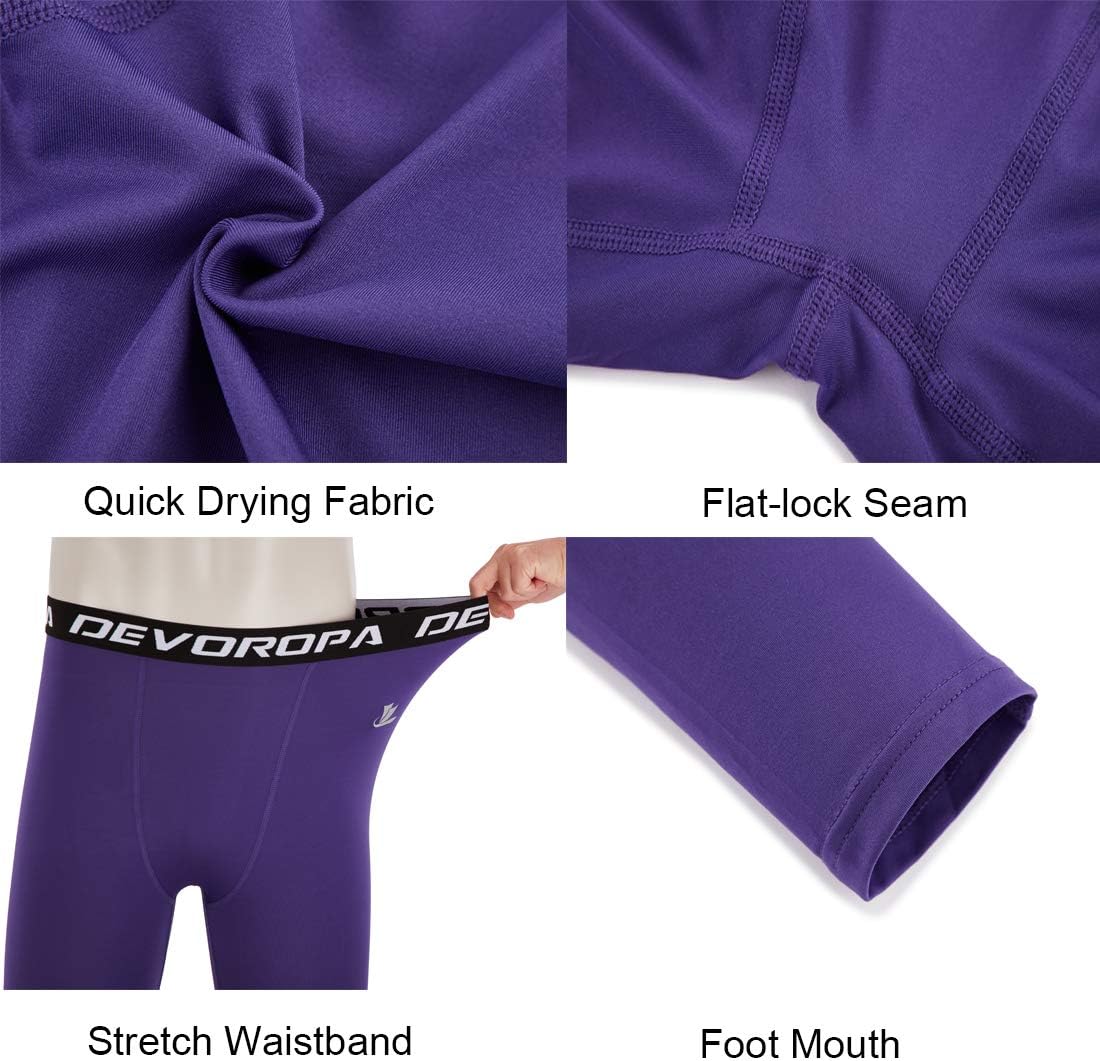 DEVOROPA Boys Leggings Quick Dry Youth Compression Pants Sports Tights Basketball Base Layer34 Lengthpurple