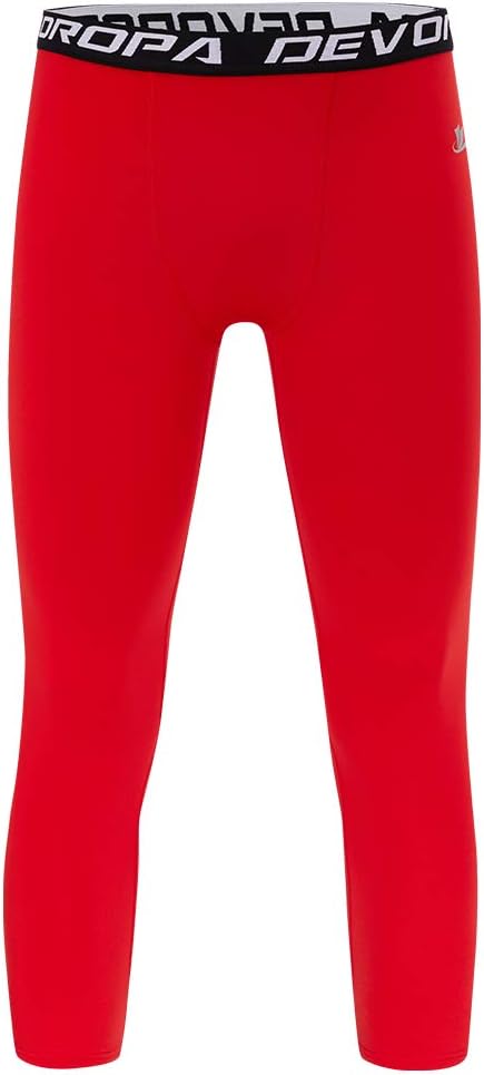 DEVOROPA Boys Leggings Quick Dry Youth Compression Pants Sports Tights Basketball Base Layer34 Lengthred