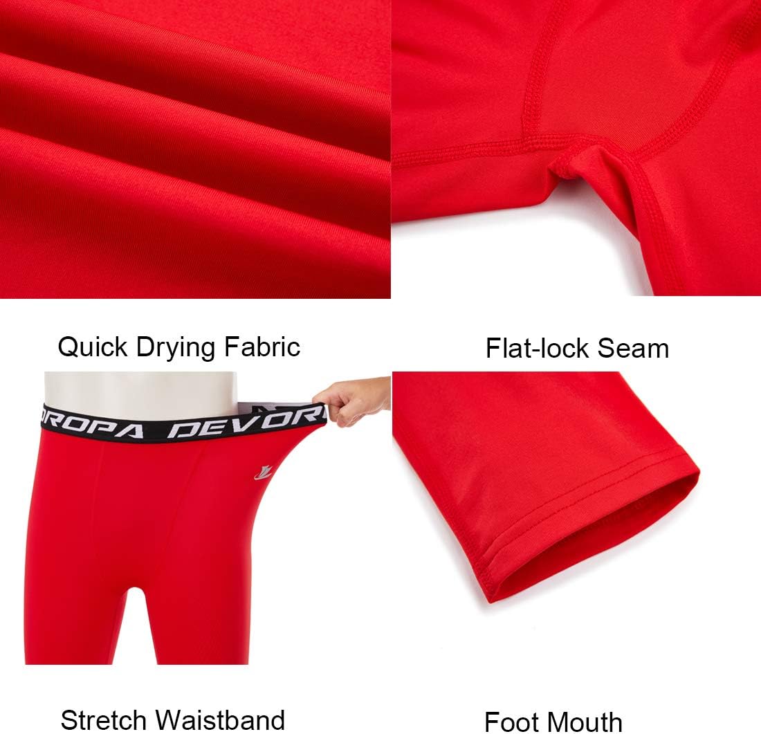 DEVOROPA Boys Leggings Quick Dry Youth Compression Pants Sports Tights Basketball Base Layer34 Lengthred