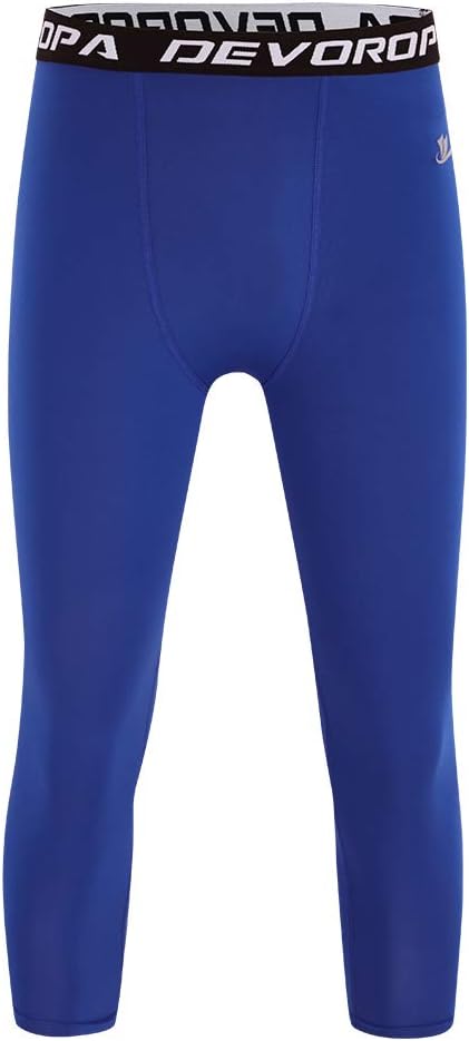DEVOROPA Boys Leggings Quick Dry Youth Compression Pants Sports Tights Basketball Base Layer34 Lengthroyal Bule