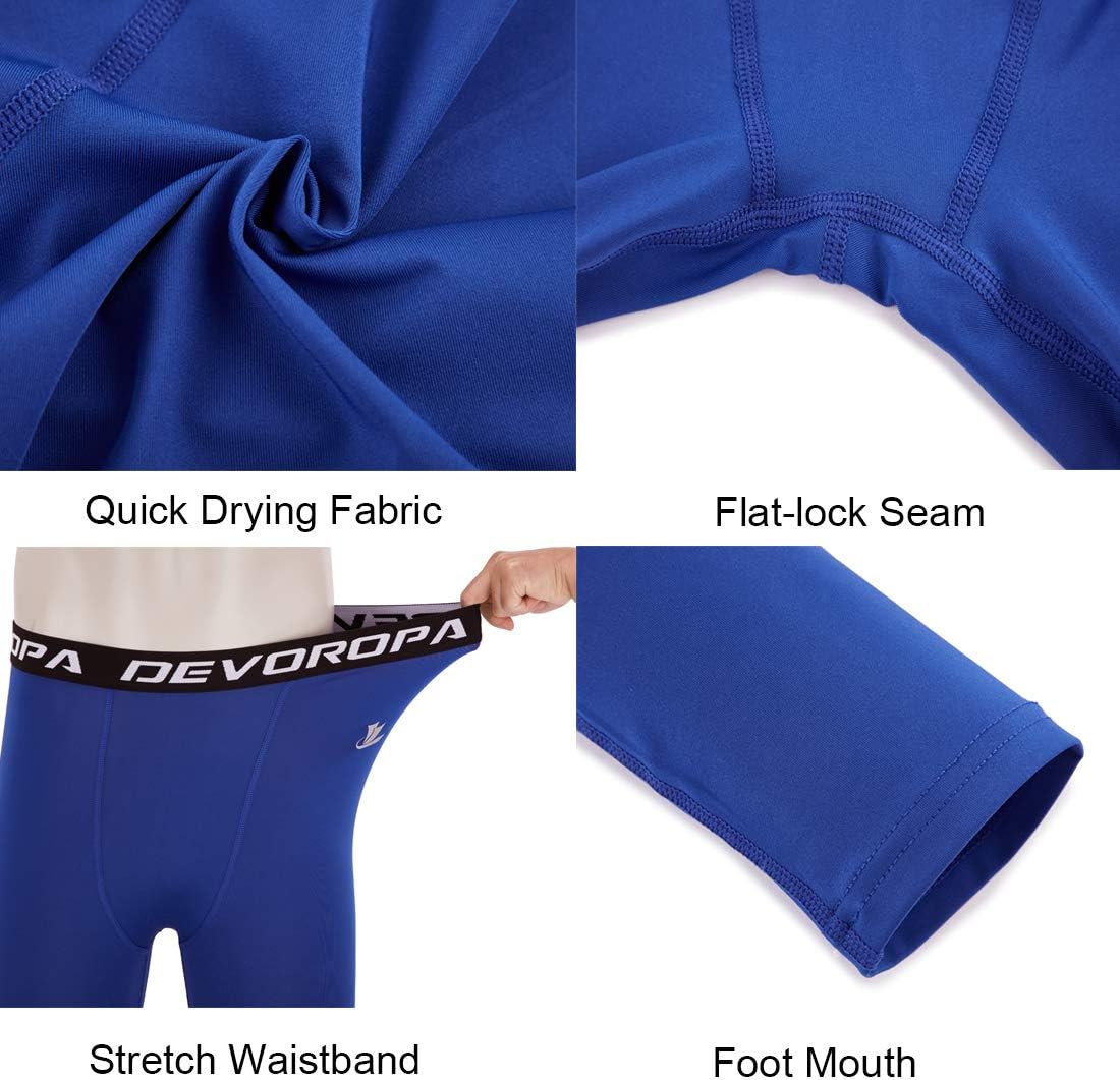 DEVOROPA Boys Leggings Quick Dry Youth Compression Pants Sports Tights Basketball Base Layer34 Lengthroyal Bule