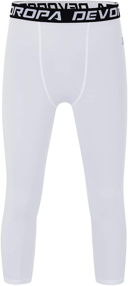 DEVOROPA Boys Leggings Quick Dry Youth Compression Pants Sports Tights Basketball Base Layer34 Lengthwhite