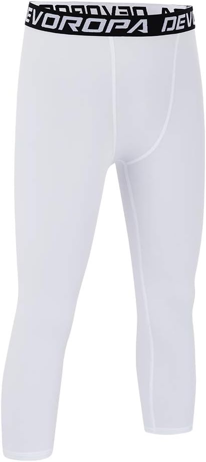 DEVOROPA Boys Leggings Quick Dry Youth Compression Pants Sports Tights Basketball Base Layer34 Lengthwhite