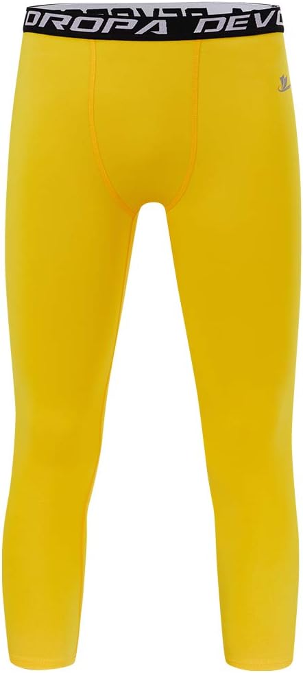 DEVOROPA Boys Leggings Quick Dry Youth Compression Pants Sports Tights Basketball Base Layer34 Lengthyellow