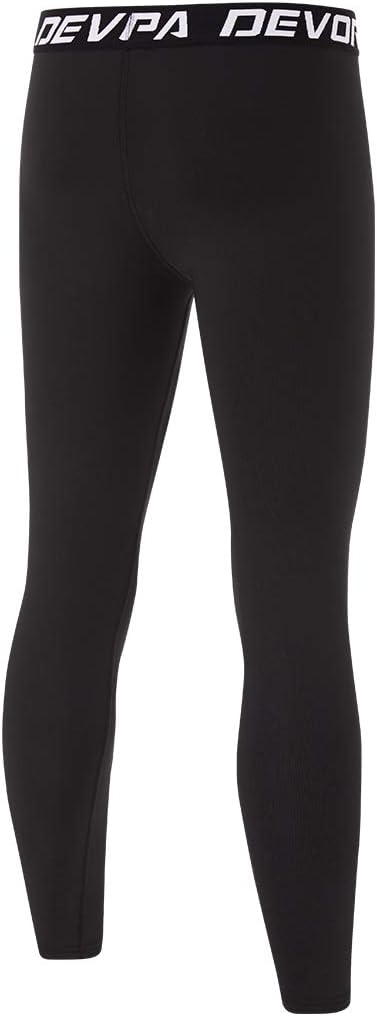 DEVOROPA Boys Leggings Quick Dry Youth Compression Pants Sports Tights Basketball Base LayerBlack