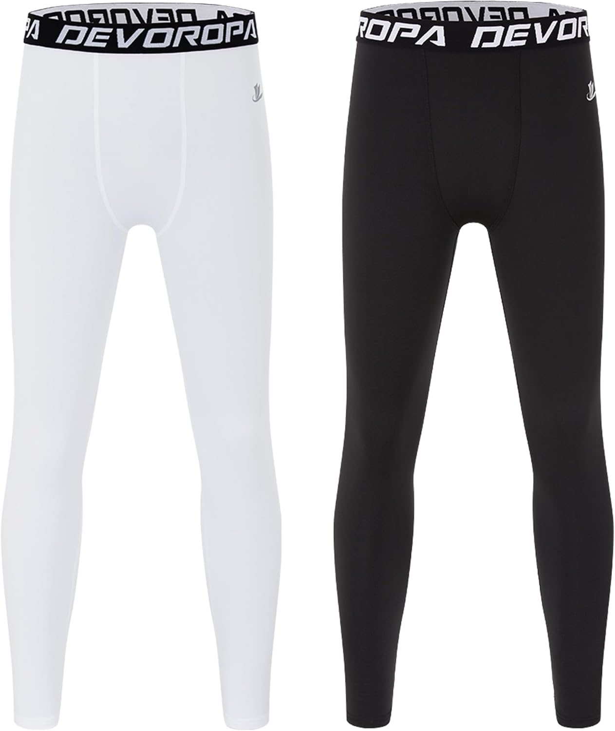 DEVOROPA Boys Leggings Quick Dry Youth Compression Pants Sports Tights Basketball Base LayerBlackWhite2pack