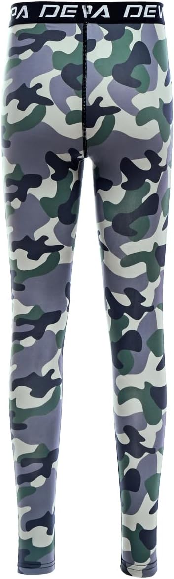 DEVOROPA Boys Leggings Quick Dry Youth Compression Pants Sports Tights Basketball Base LayerCamo