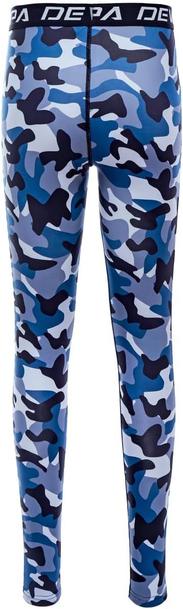 DEVOROPA Boys Leggings Quick Dry Youth Compression Pants Sports Tights Basketball Base LayerCamo Blue