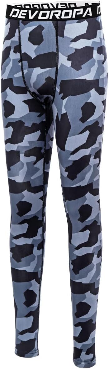 DEVOROPA Boys Leggings Quick Dry Youth Compression Pants Sports Tights Basketball Base LayerCamo Gray