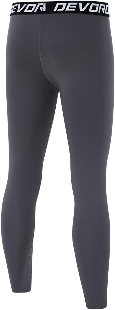 DEVOROPA Boys Leggings Quick Dry Youth Compression Pants Sports Tights Basketball Base LayerGray
