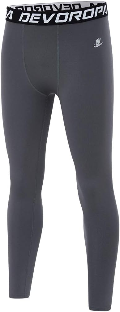 DEVOROPA Boys Leggings Quick Dry Youth Compression Pants Sports Tights Basketball Base LayerGray