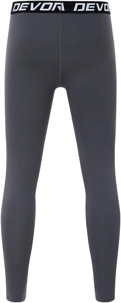 DEVOROPA Boys Leggings Quick Dry Youth Compression Pants Sports Tights Basketball Base LayerGray