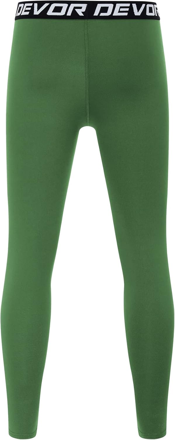 DEVOROPA Boys Leggings Quick Dry Youth Compression Pants Sports Tights Basketball Base LayerGreen