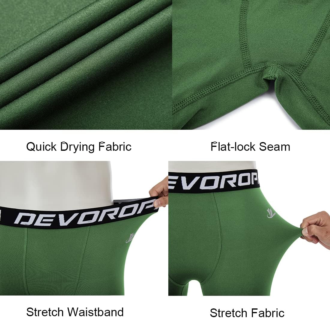 DEVOROPA Boys Leggings Quick Dry Youth Compression Pants Sports Tights Basketball Base LayerGreen