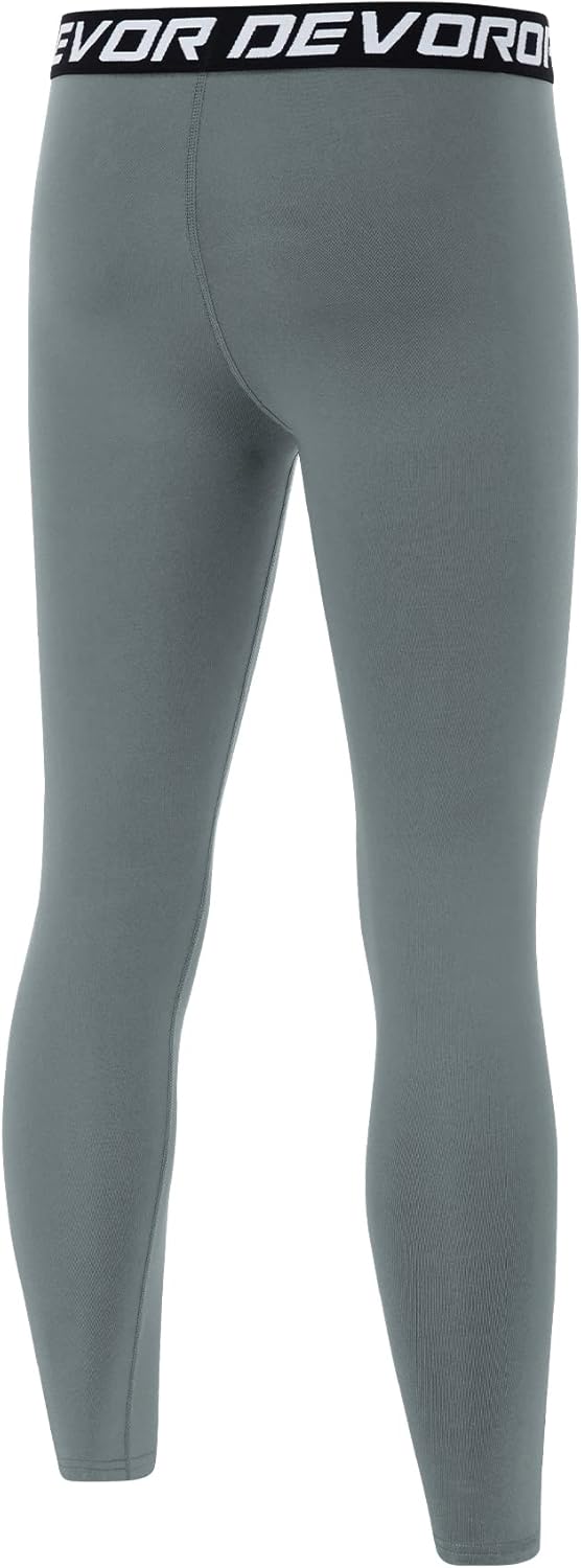 DEVOROPA Boys Leggings Quick Dry Youth Compression Pants Sports Tights Basketball Base LayerLight Gray