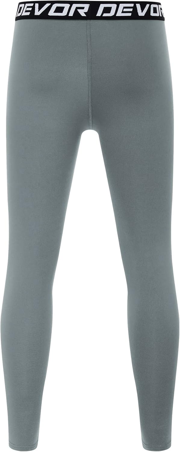 DEVOROPA Boys Leggings Quick Dry Youth Compression Pants Sports Tights Basketball Base LayerLight Gray