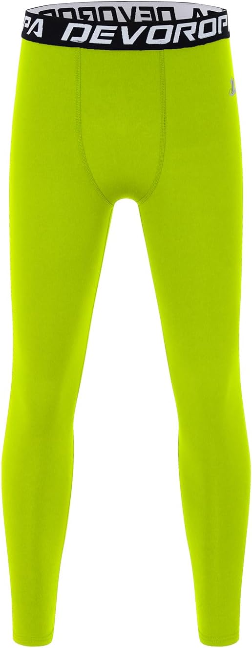 DEVOROPA Boys Leggings Quick Dry Youth Compression Pants Sports Tights Basketball Base LayerLime