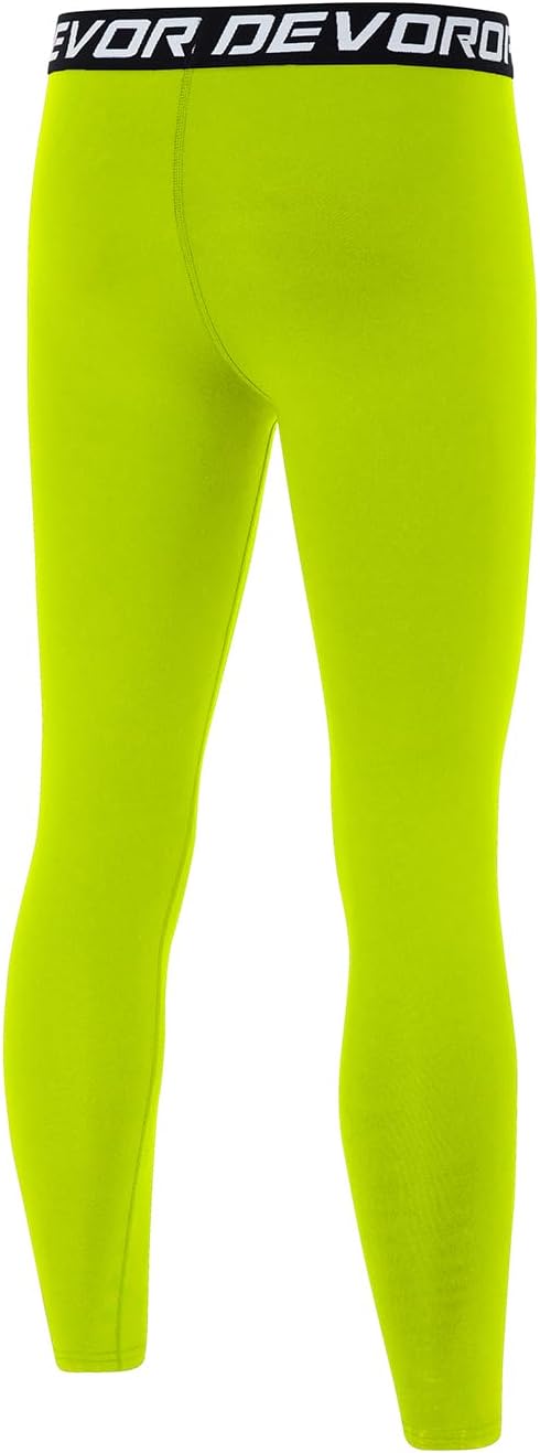 DEVOROPA Boys Leggings Quick Dry Youth Compression Pants Sports Tights Basketball Base LayerLime