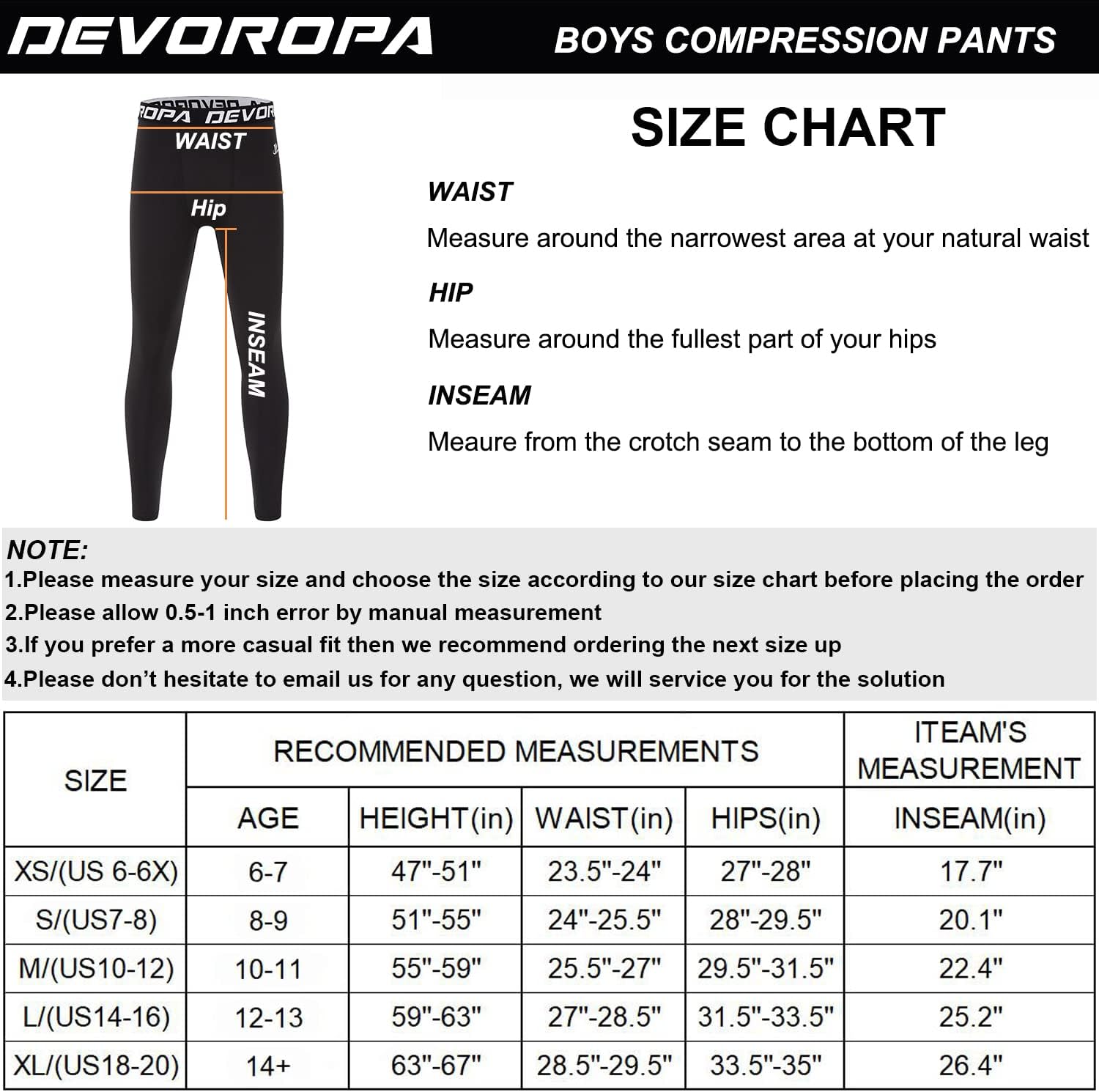 DEVOROPA Boys Leggings Quick Dry Youth Compression Pants Sports Tights Basketball Base LayerMaroon
