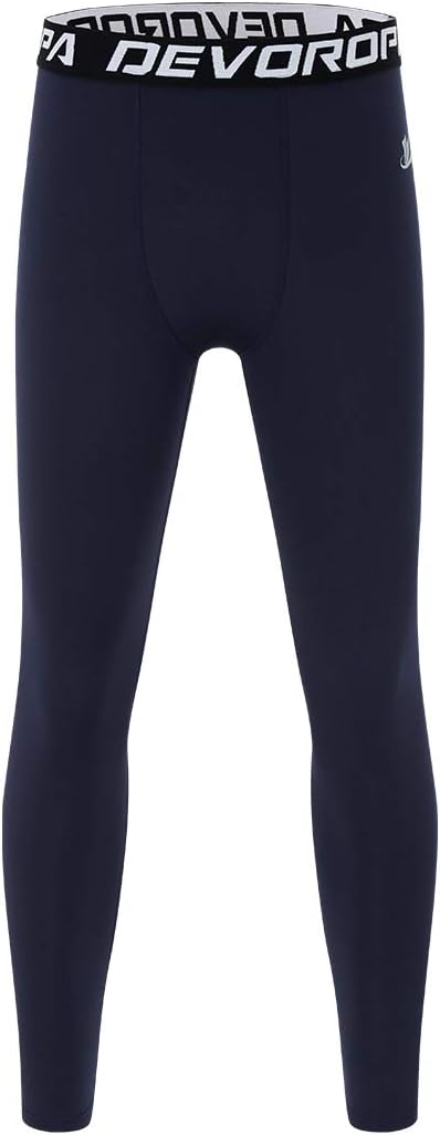 DEVOROPA Boys Leggings Quick Dry Youth Compression Pants Sports Tights Basketball Base LayerNavy