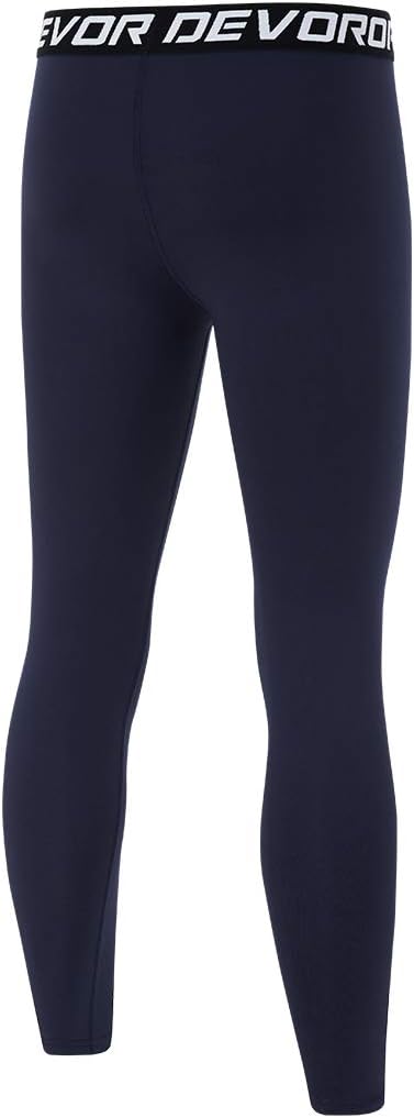 DEVOROPA Boys Leggings Quick Dry Youth Compression Pants Sports Tights Basketball Base LayerNavy