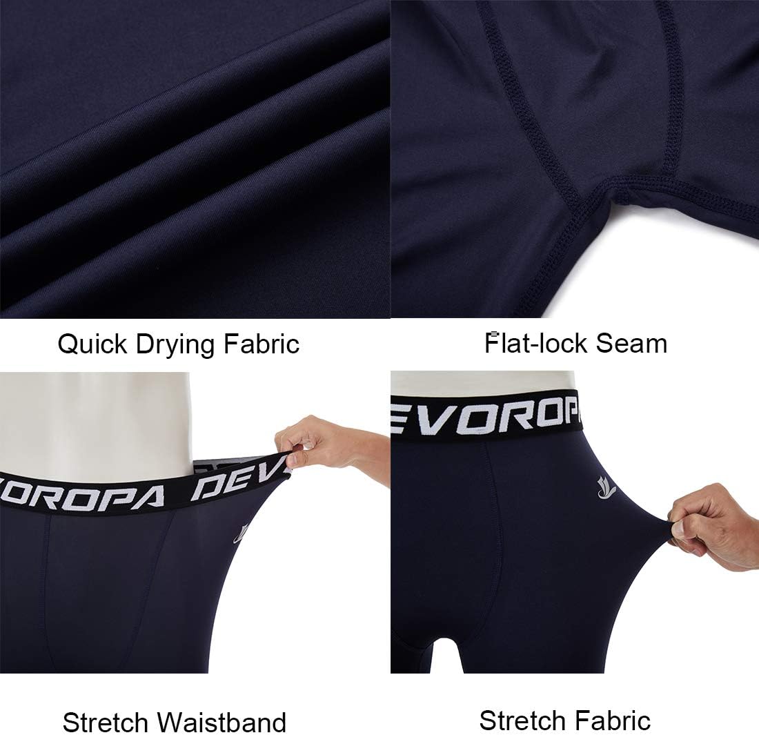 DEVOROPA Boys Leggings Quick Dry Youth Compression Pants Sports Tights Basketball Base LayerNavy
