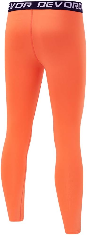 DEVOROPA Boys Leggings Quick Dry Youth Compression Pants Sports Tights Basketball Base LayerOrange