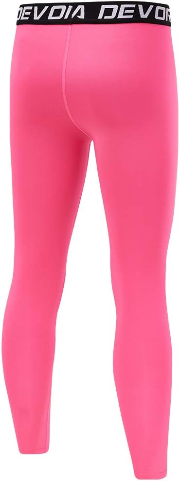 DEVOROPA Boys Leggings Quick Dry Youth Compression Pants Sports Tights Basketball Base LayerPink