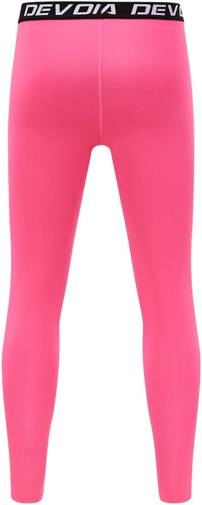 DEVOROPA Boys Leggings Quick Dry Youth Compression Pants Sports Tights Basketball Base LayerPink