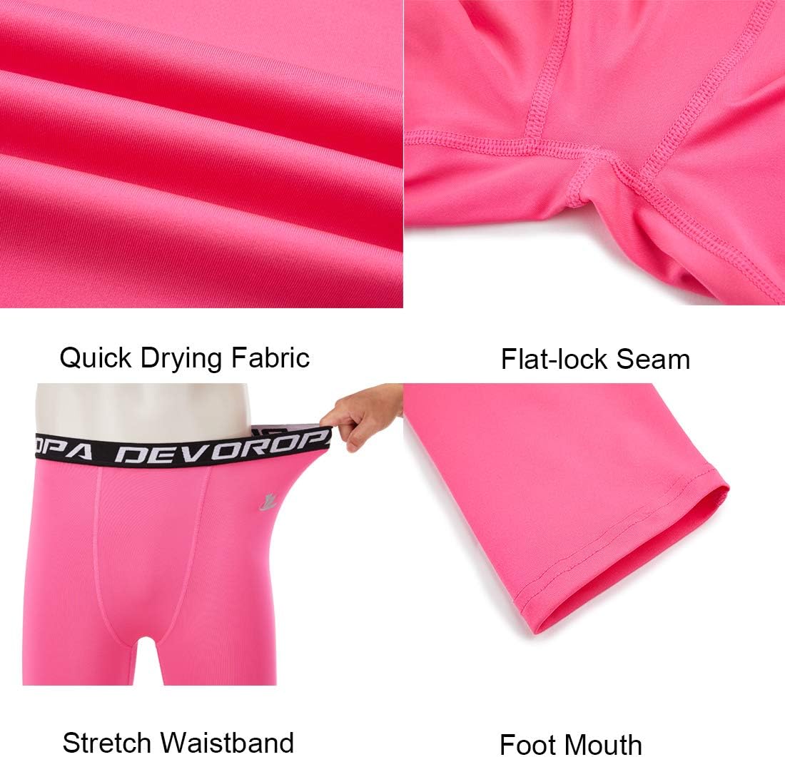 DEVOROPA Boys Leggings Quick Dry Youth Compression Pants Sports Tights Basketball Base LayerPink