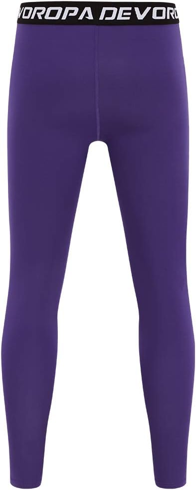 DEVOROPA Boys Leggings Quick Dry Youth Compression Pants Sports Tights Basketball Base LayerPurple
